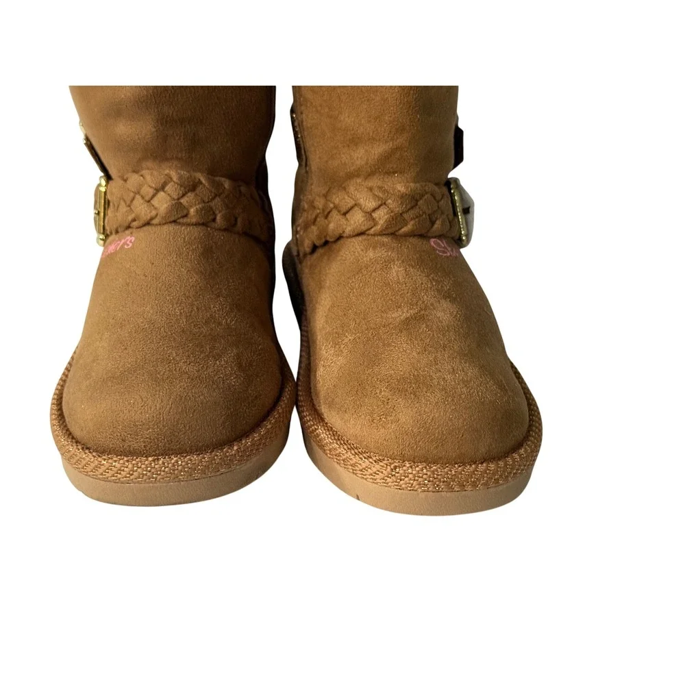 Skechers Toasty Toes Kids Brown Faux Suede Glitter Buckle Boots Zip Up Sz 12